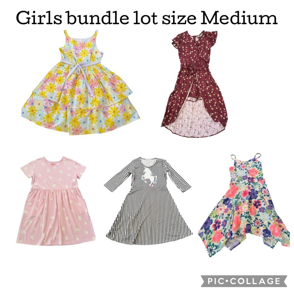 Girls 5 pieces bundle (B) lot dresses, romper size Medium 8-10